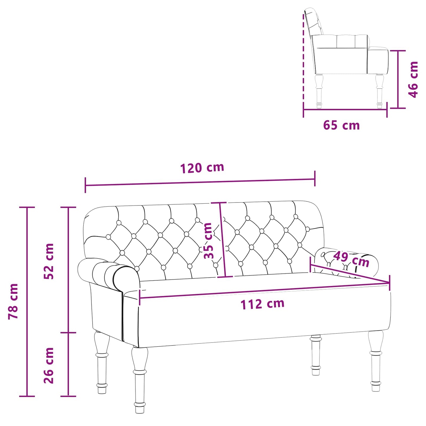 Lænestol med knap tufting Lysegrå 120 x 65 x 78 cm