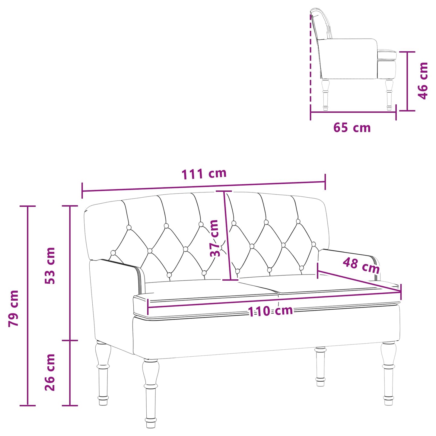 Lænestol med knap tufting Cremefarvet 111 x 65 x 79 cm Fløjl