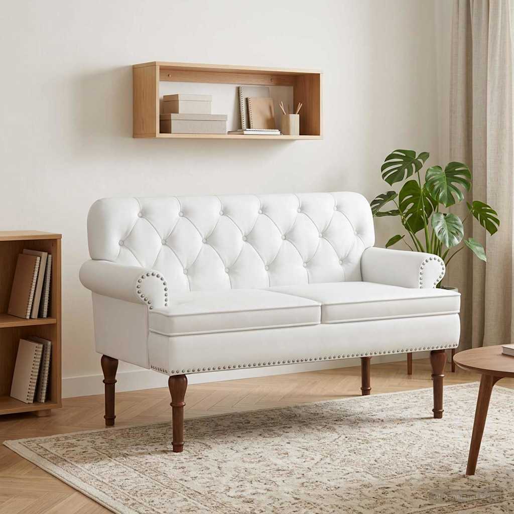 Lænestol med knap tufting Hvid 120 x 65 x 77 cm Kunstlæder