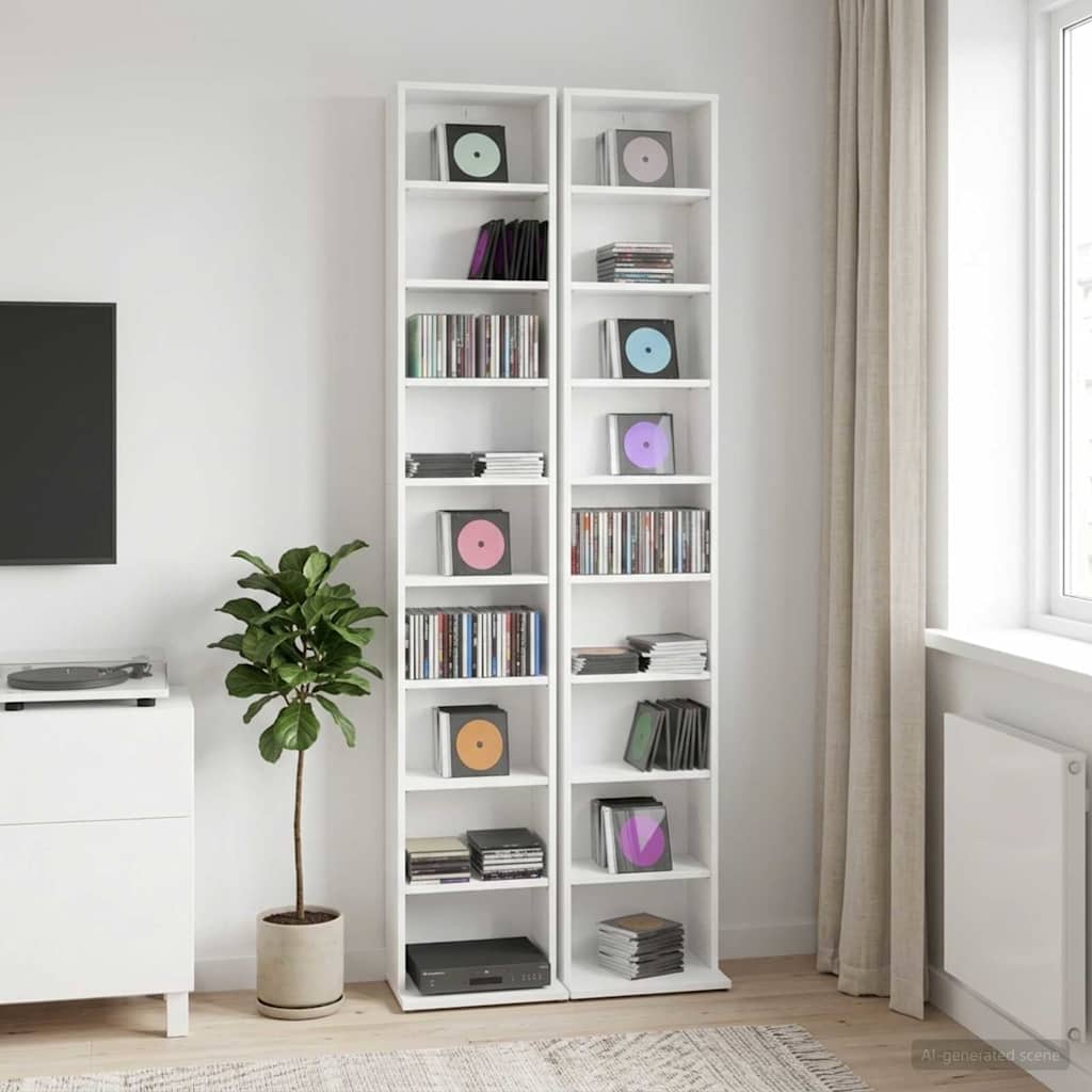CD Skab 2 stk. Hvid 33 x 23,5 x 175 cm Konstrueret træ