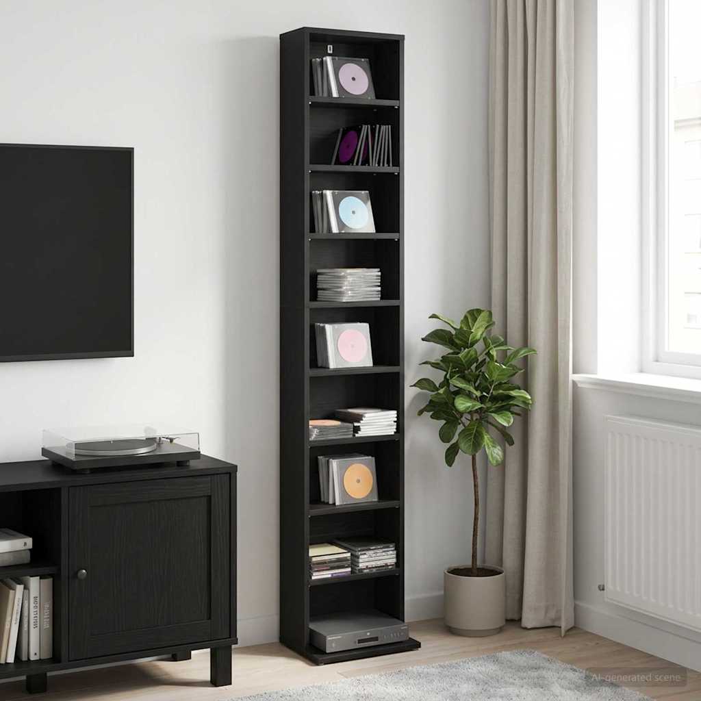 CD Skab Sort eg 33 x 23,5 x 175 cm Konstrueret træ