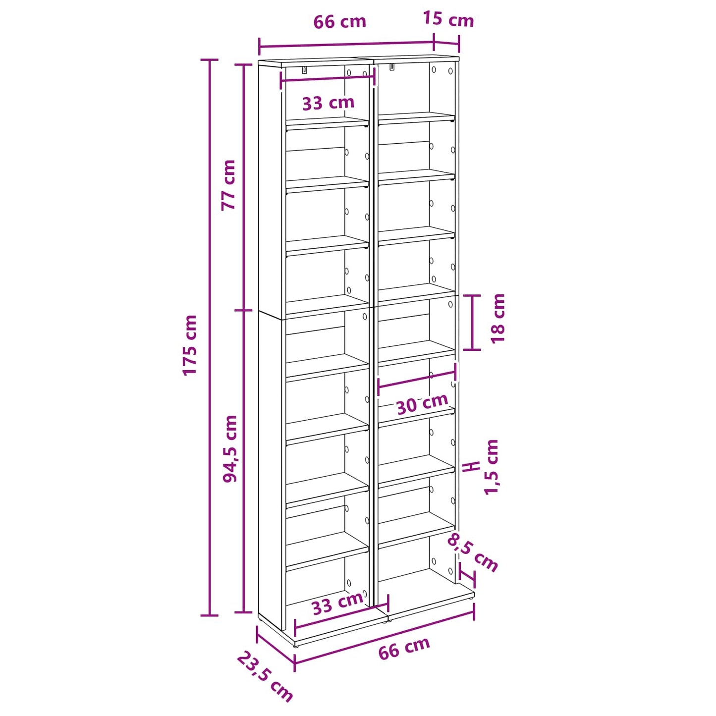 CD Skab 2 stk. Sonoma-eg 33 x 23,5 x 175 cm Konstrueret træ