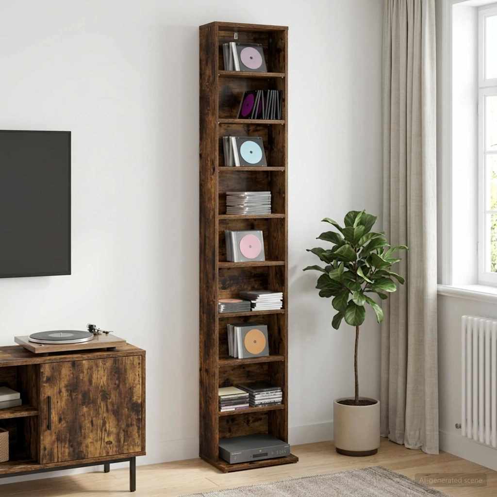 CD Skab Røget eg 33 x 23,5 x 175 cm Konstrueret træ