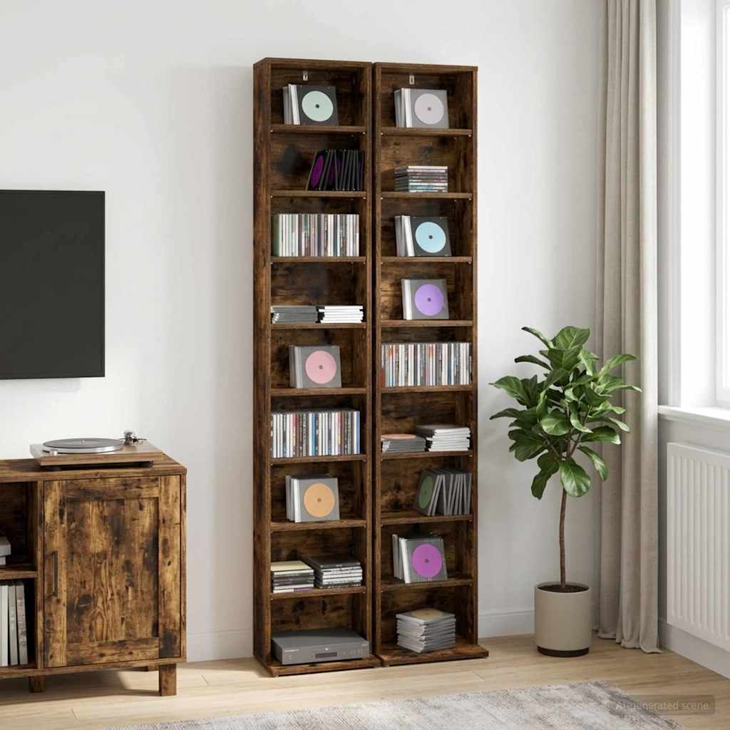 CD Skab 2 stk. Røget eg 33 x 23,5 x 175 cm Konstrueret træ