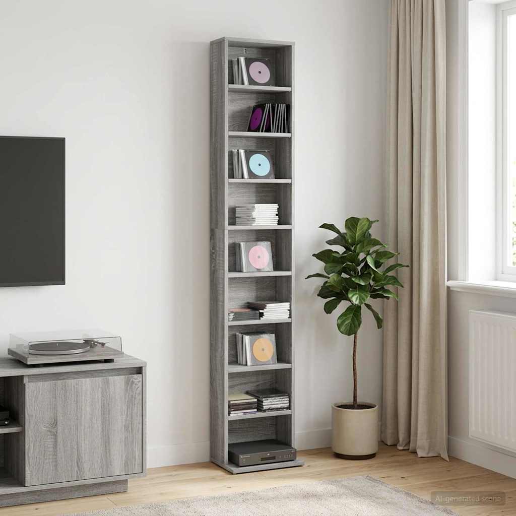 CD Skab Grå Sonoma 33 x 23,5 x 175 cm Konstrueret træ
