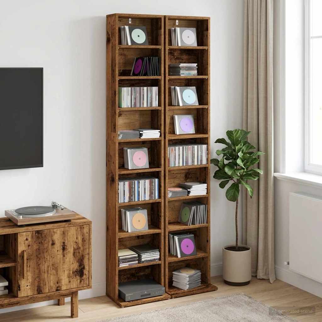 CD Skab 2 stk. Gammelt træ 33 x 23,5 x 175 cm Konstrueret træ
