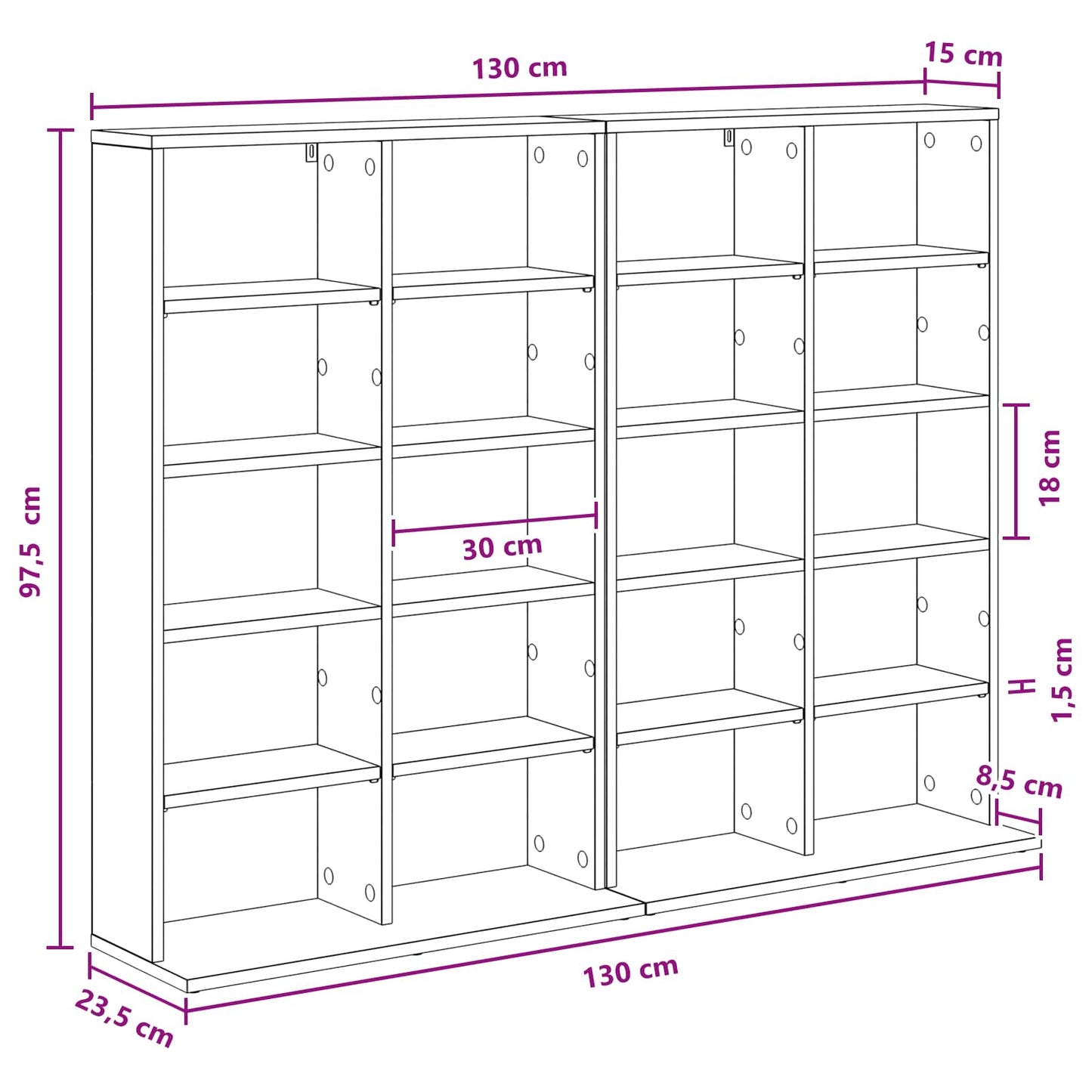 CD Skab 2 stk. Hvid 65 x 23,5 x 97,5 cm Konstrueret træ