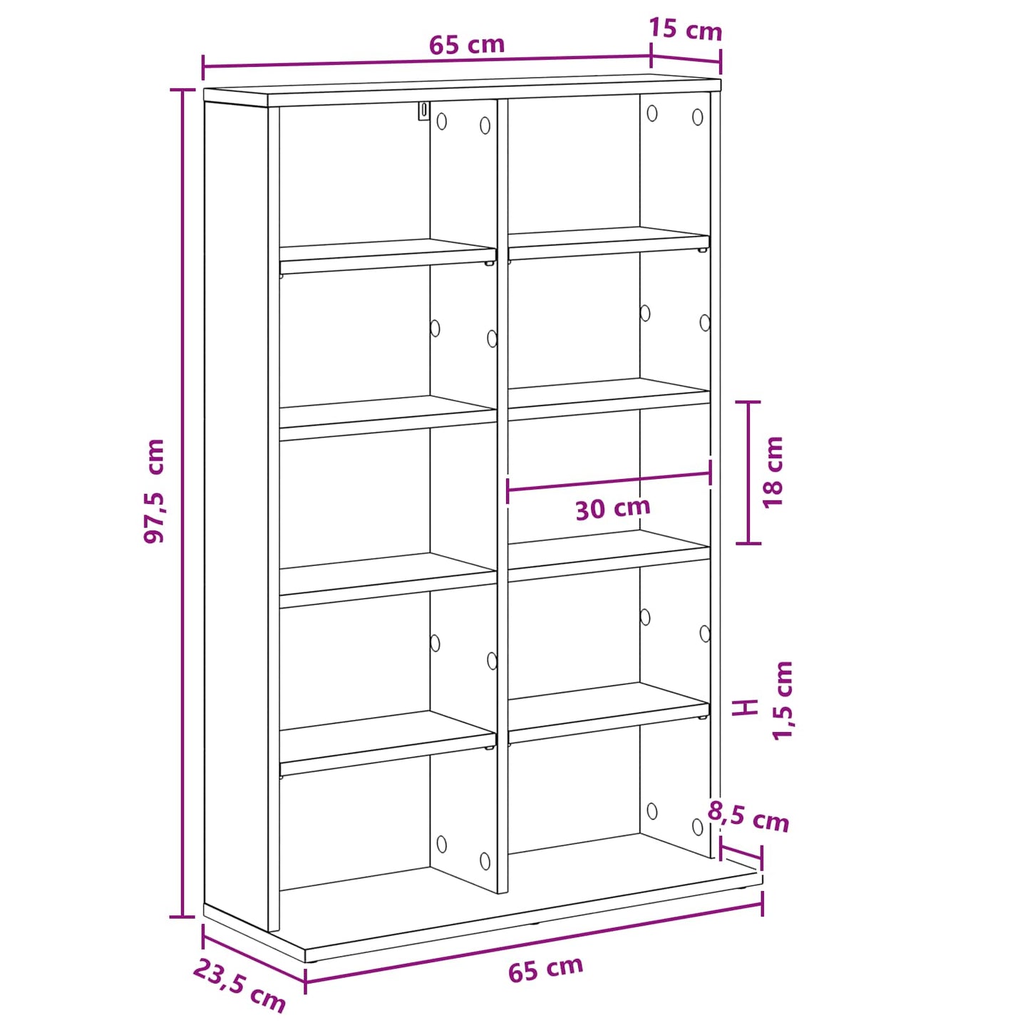 CD Skab Betongrå 65 x 23,5 x 97,5 cm Konstrueret træ