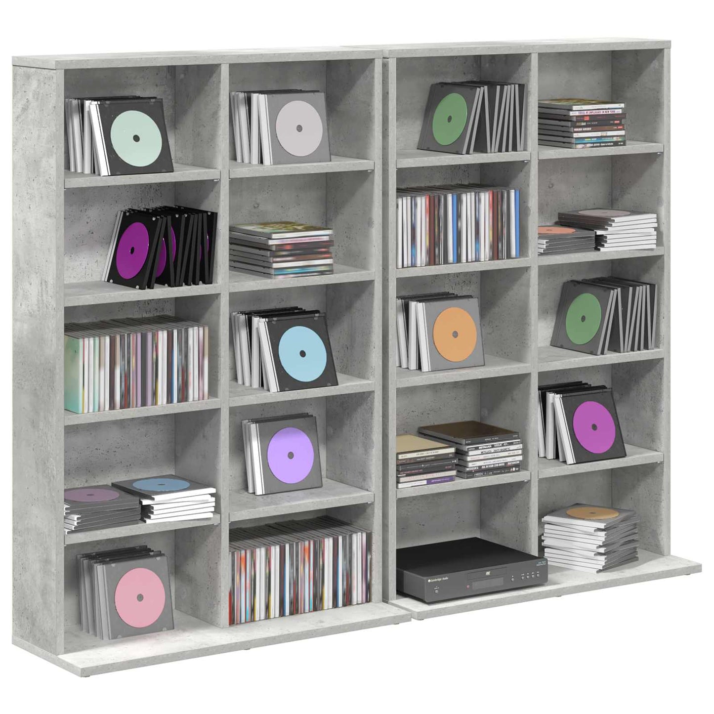CD Skab 2 stk. Betongrå 65 x 23,5 x 97,5 cm Konstrueret træ