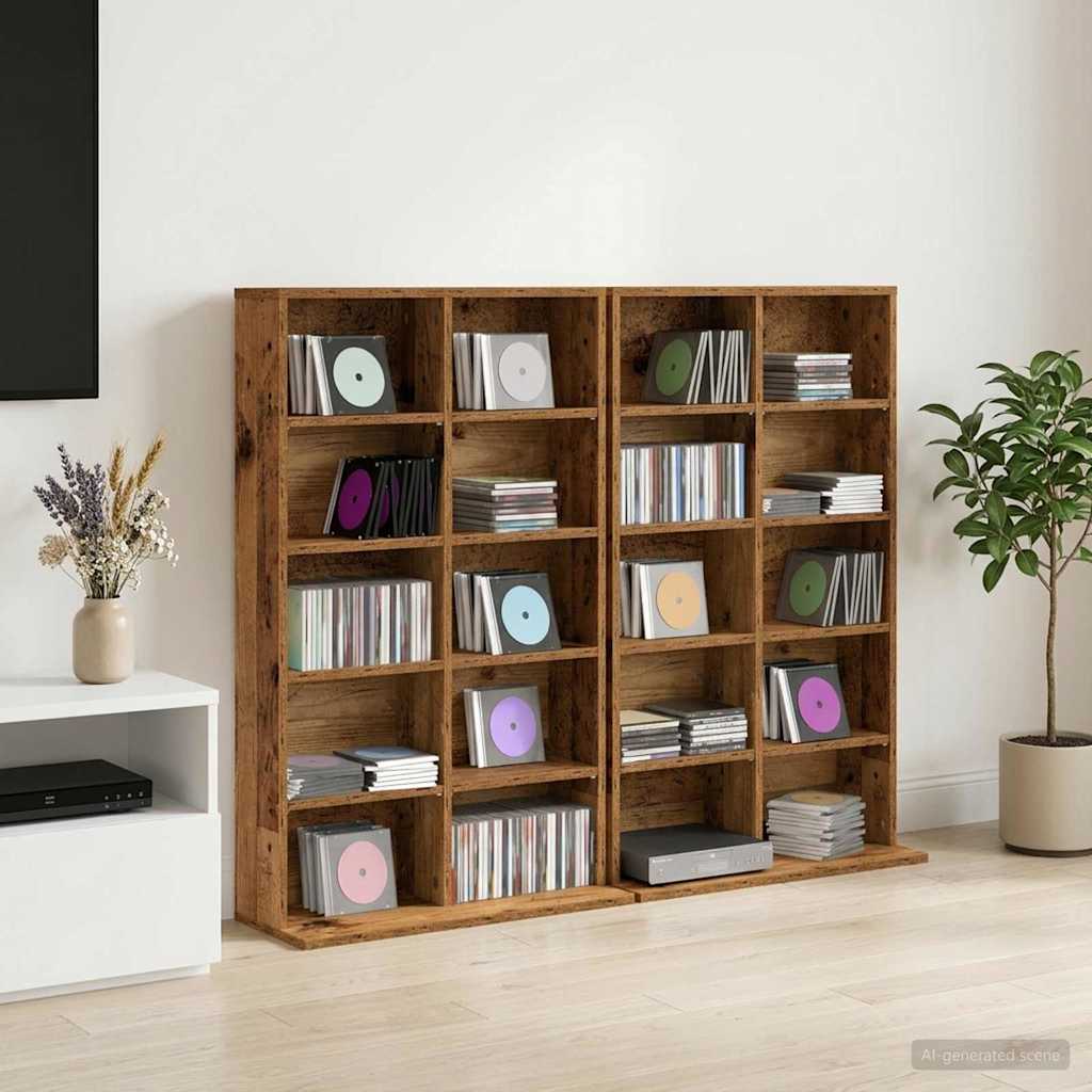 CD Skab 2 stk. Gammelt træ 65 x 23,5 x 97,5 cm Konstrueret træ