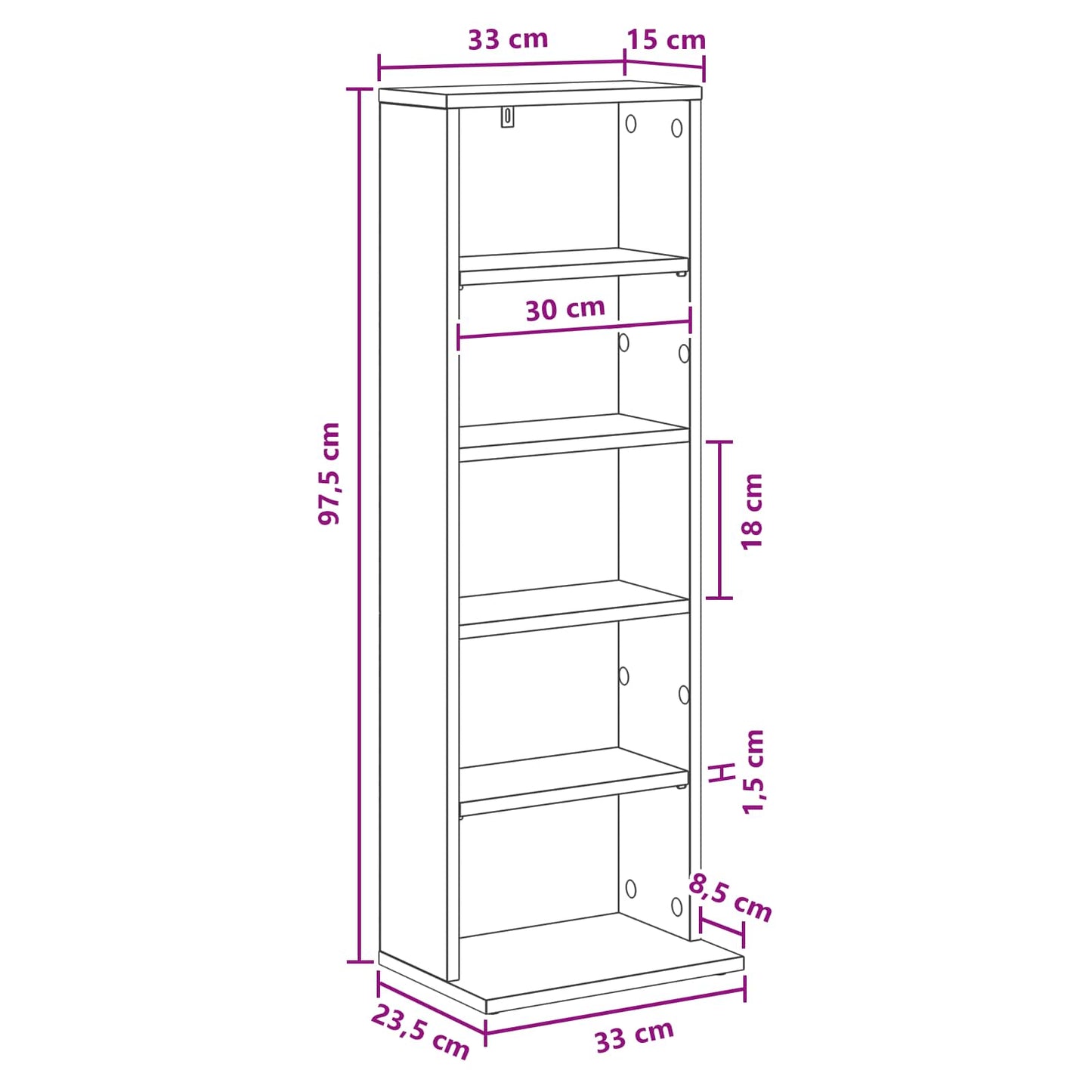 CD Skab Røget eg 33 x 23,5 x 97,5 cm Konstrueret træ