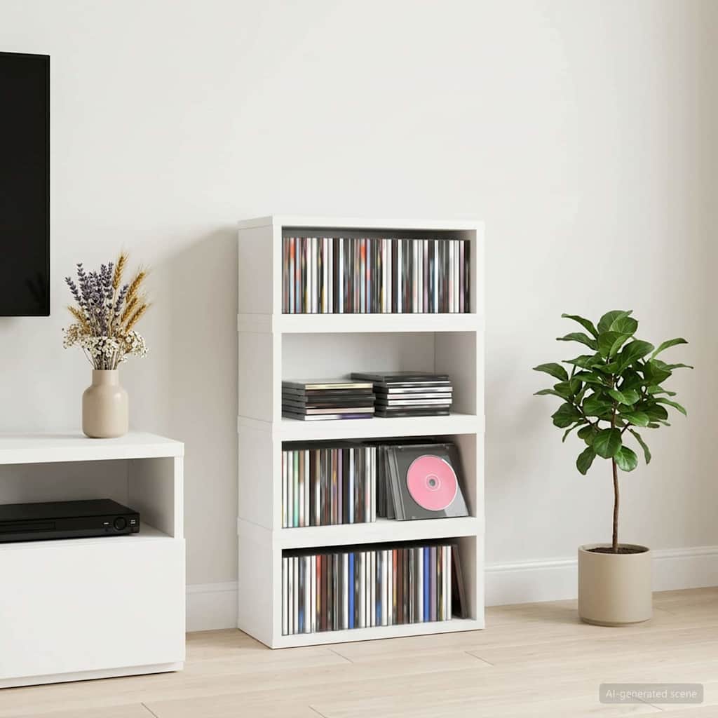 CD Opbevaringsrække 4 stk. Hvid 40 x 17 x 17 cm Konstrueret træ