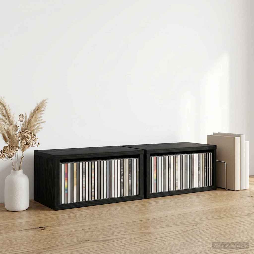CD Opbevaringsrække 2 stk. Sort eg 40 x 17 x 17 cm