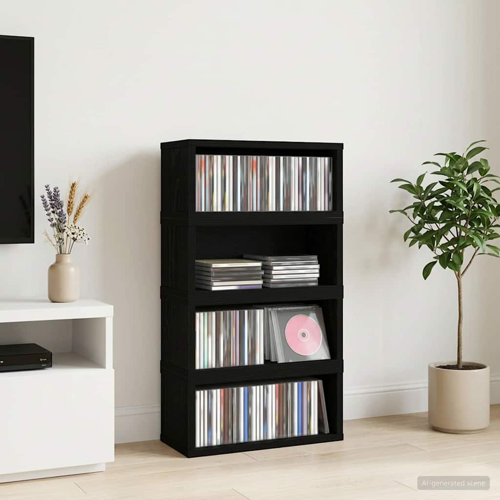 CD Opbevaringsrække 4 stk. Sort eg 40 x 17 x 17 cm