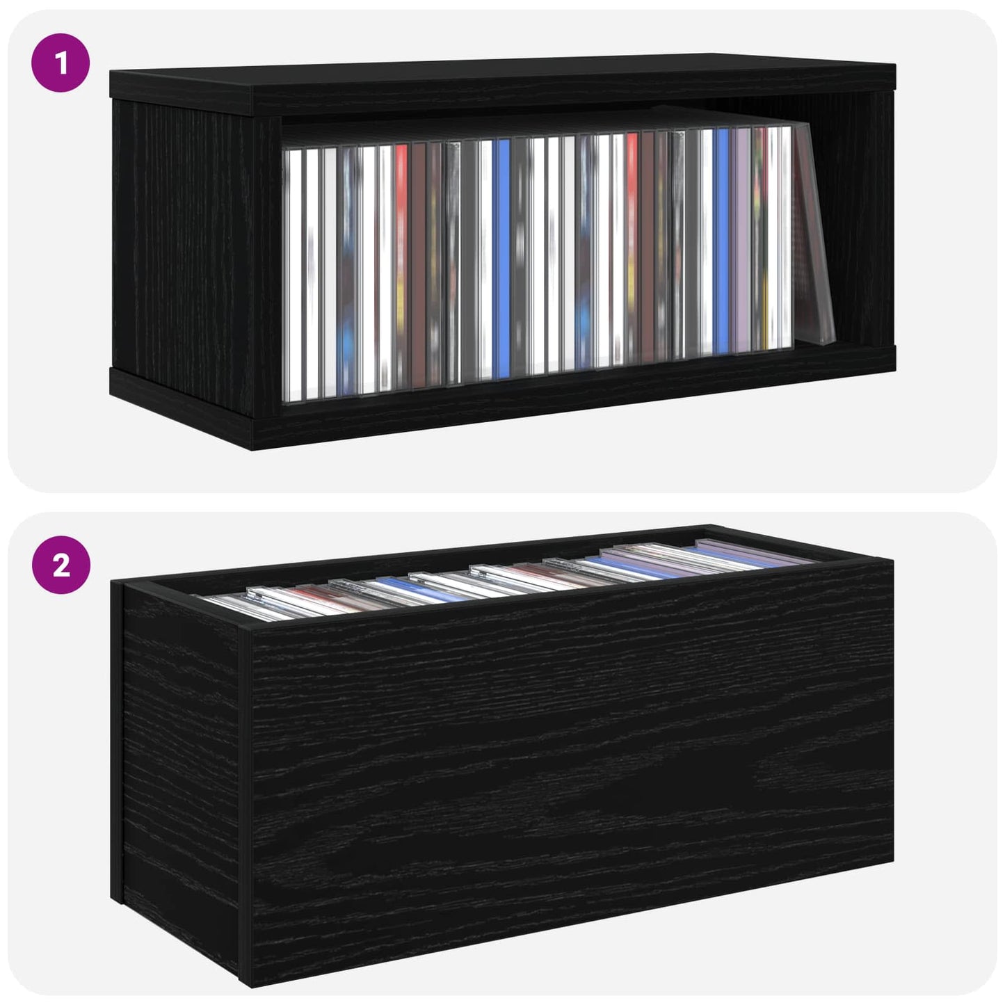 CD Opbevaringsrække 4 stk. Sort eg 40 x 17 x 17 cm