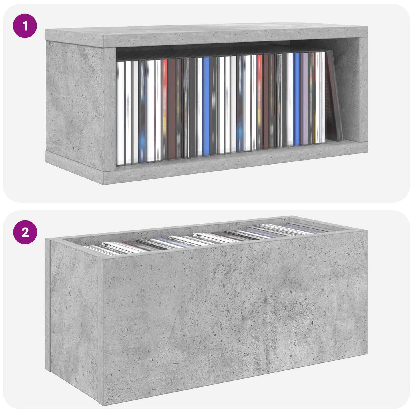 CD Opbevaringsrække 2 stk. Betongrå 40 x 17 x 17 cm