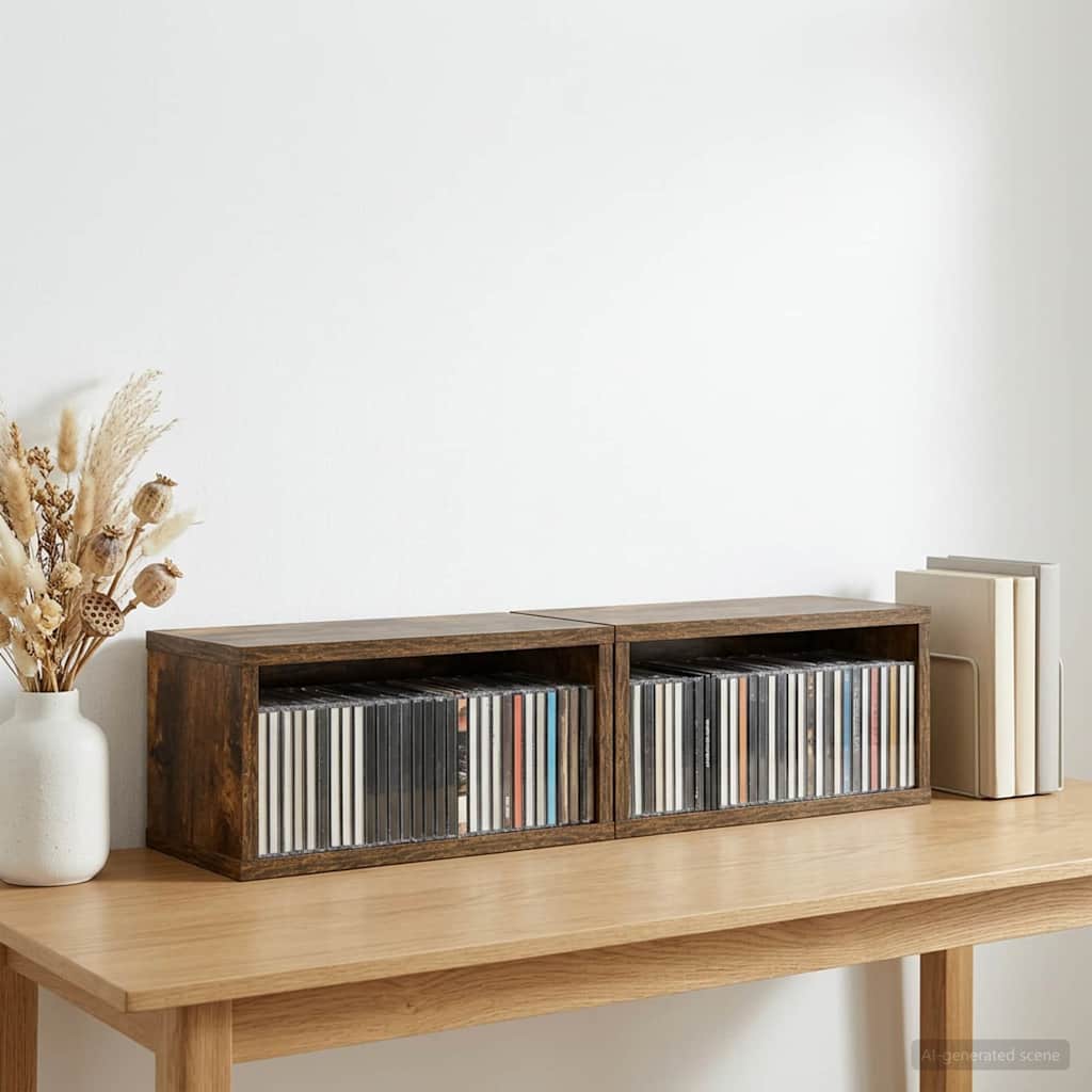 CD Opbevaringsrække 2 stk. Røget eg 40 x 17 x 17 cm
