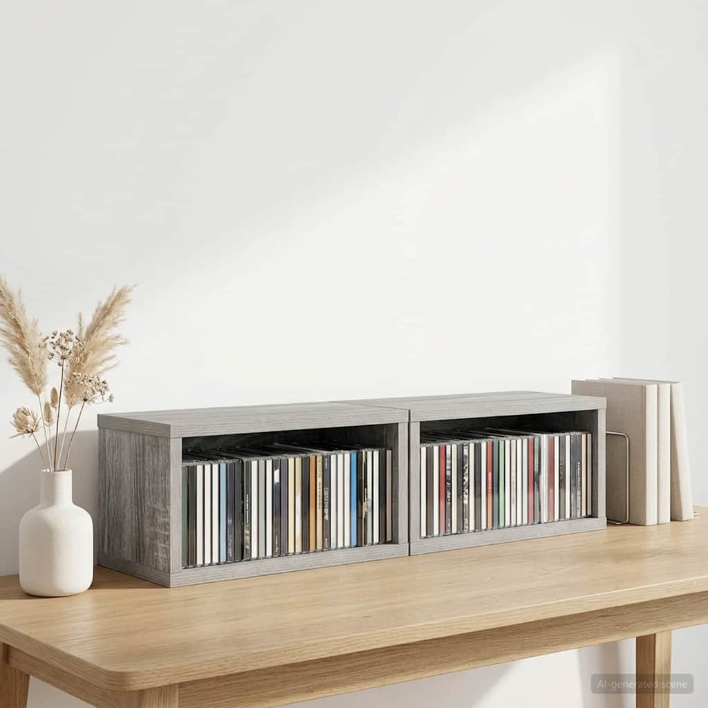 CD Opbevaringsrække 2 stk. Grå Sonoma 40 x 17 x 17 cm