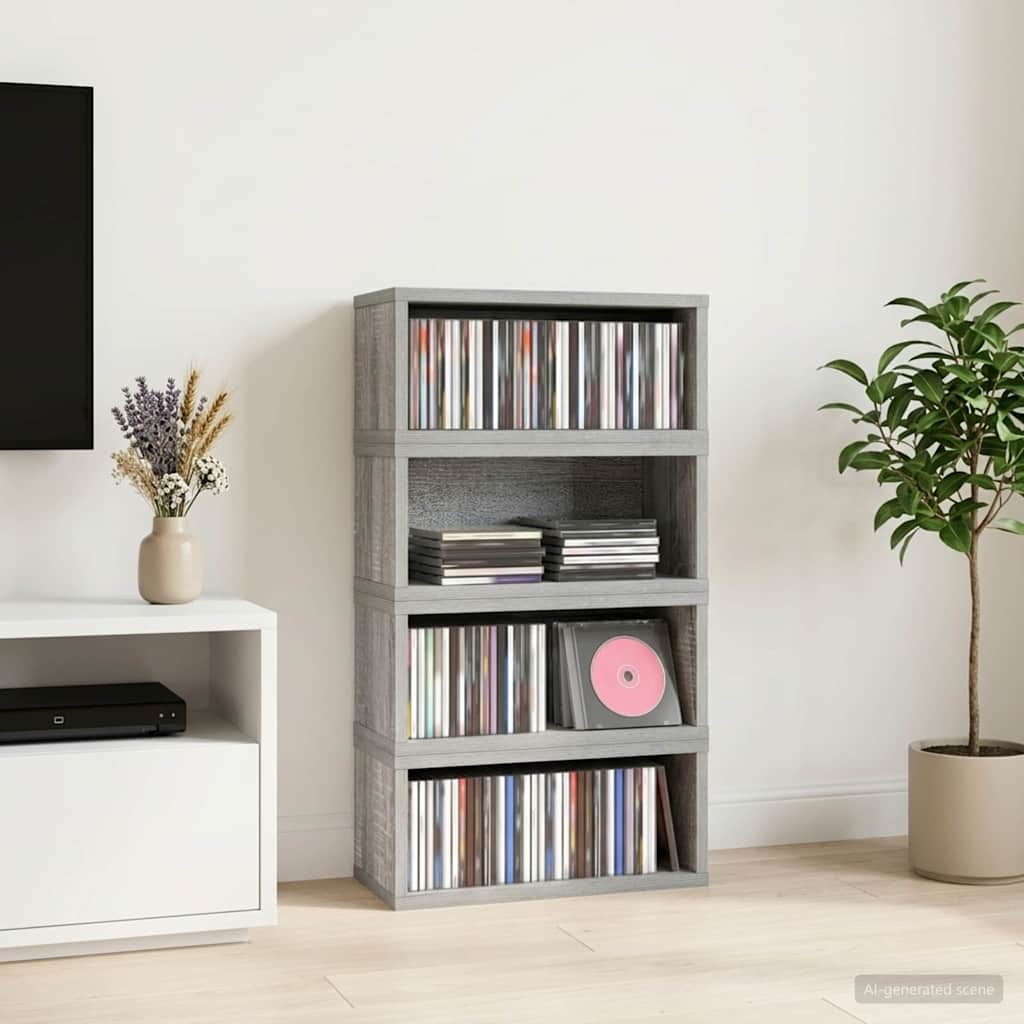 CD Opbevaringsrække 4 stk. Grå Sonoma 40 x 17 x 17 cm