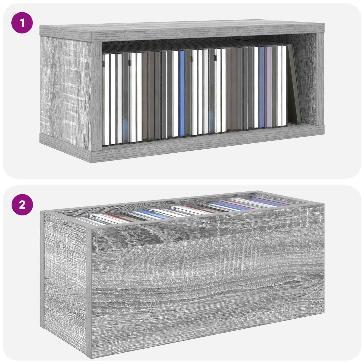CD Opbevaringsrække 4 stk. Grå Sonoma 40 x 17 x 17 cm
