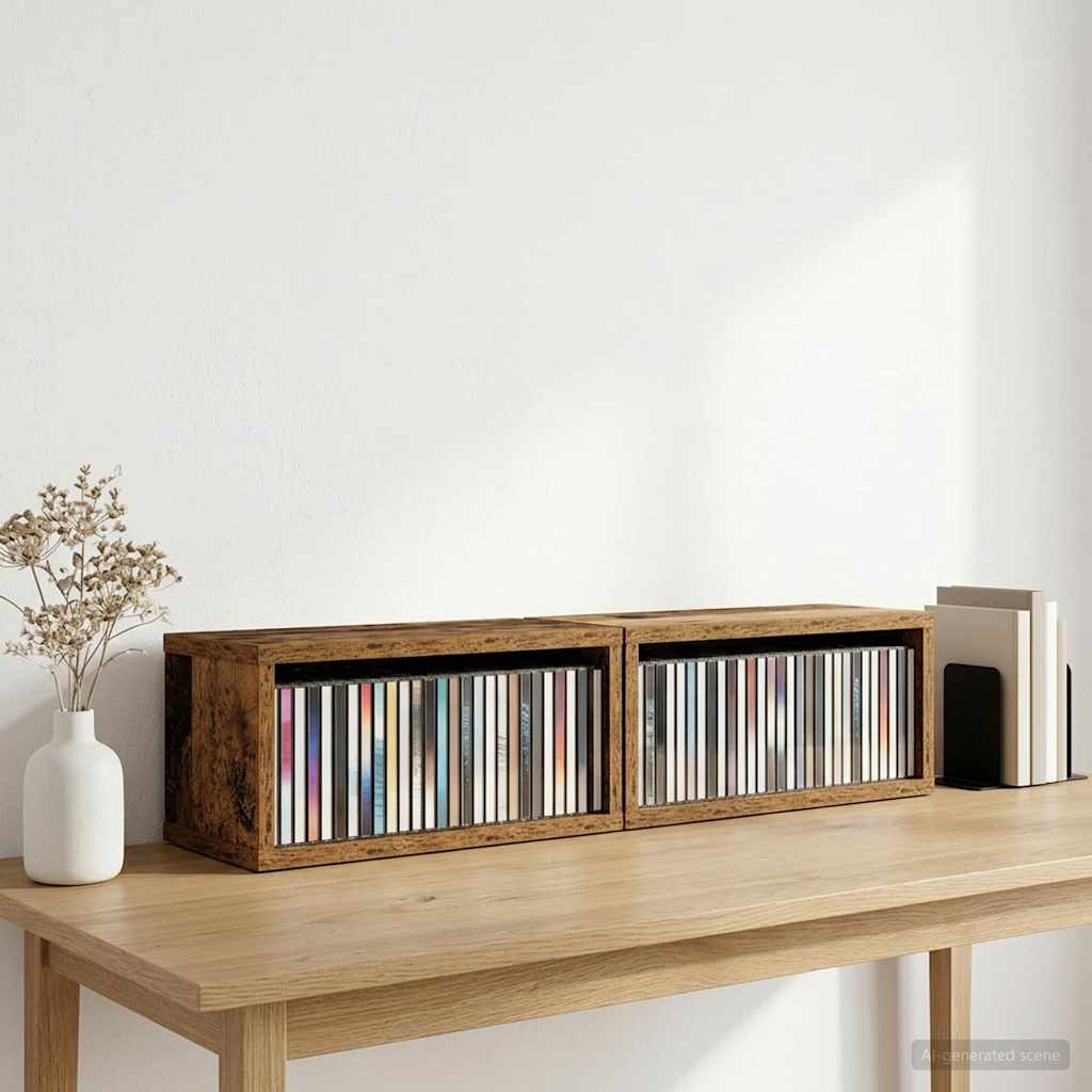 CD Opbevaringsrække 2 stk. Gammelt træ 40 x 17 x 17 cm