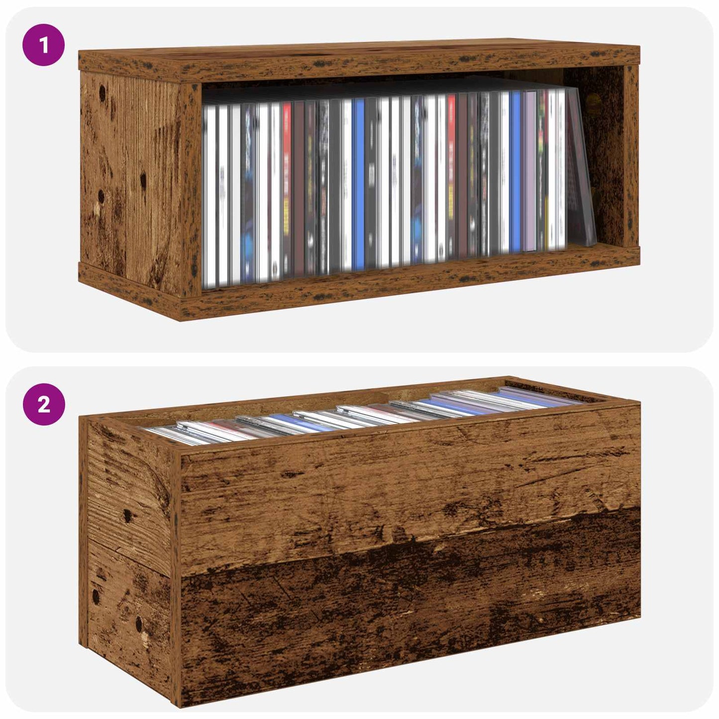 CD Opbevaringsrække 4 stk. Gammelt træ 40 x 17 x 17 cm