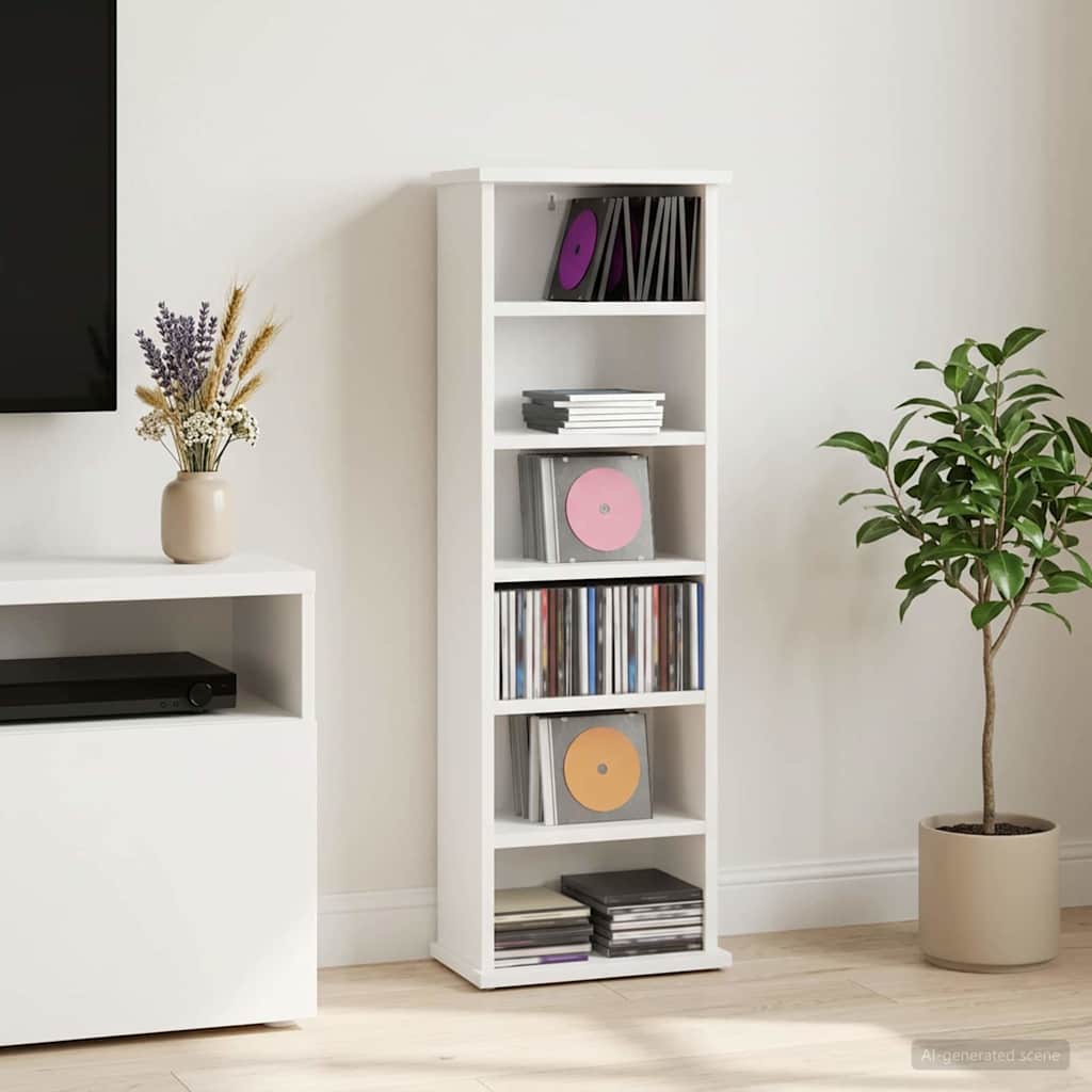 CD Skab Hvid 60 x 17 x 92 cm Konstrueret træ