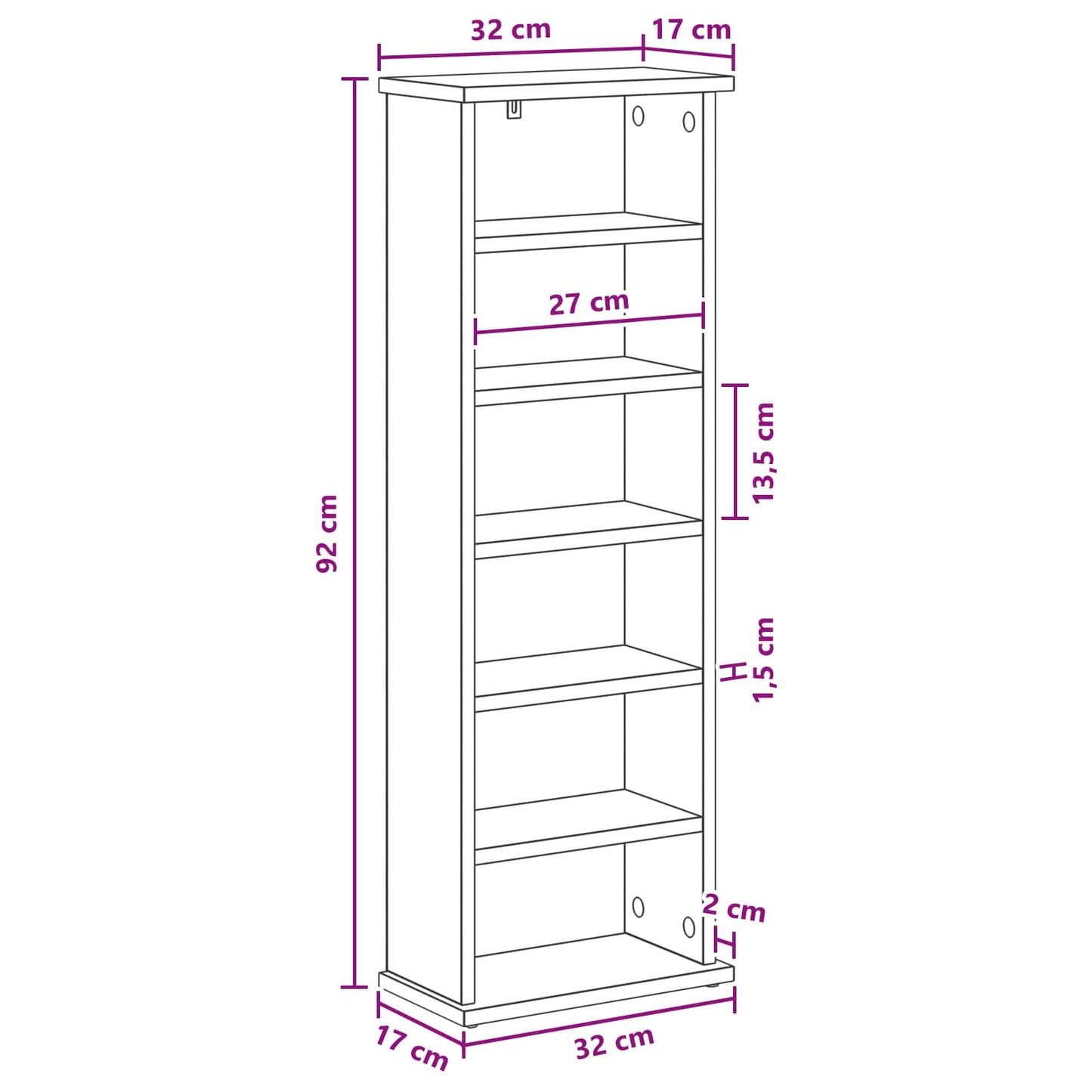 CD Skab Sort eg 60 x 17 x 92 cm Konstrueret træ