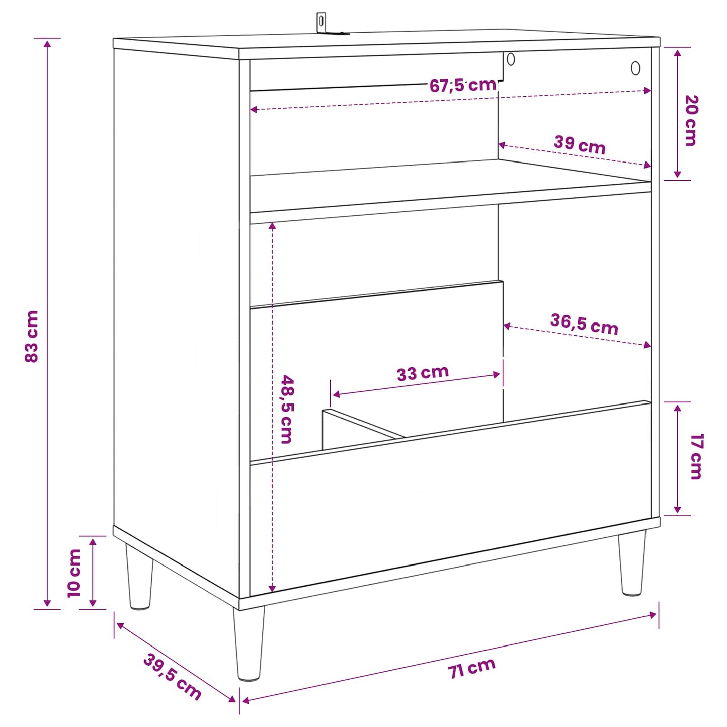 Pladespillerstand Artisan-eg 71 x 39,5 x 83 cm Konstrueret træ