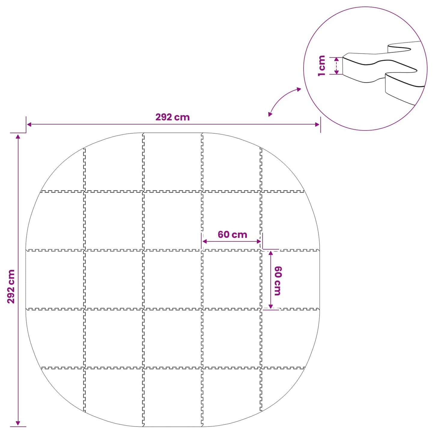 Poolbundmåtte 25 stk. Ø 292 cm Rund EVA skum Sort