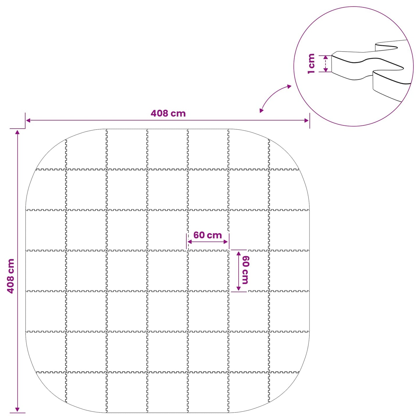 Poolbundmåtte 49 stk. Ø 408 cm Rund EVA skum Sort