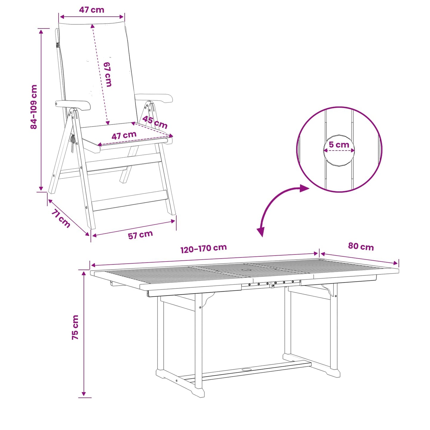 Havesæt i 7 dele Naturfarvet Massivt Akacietræ