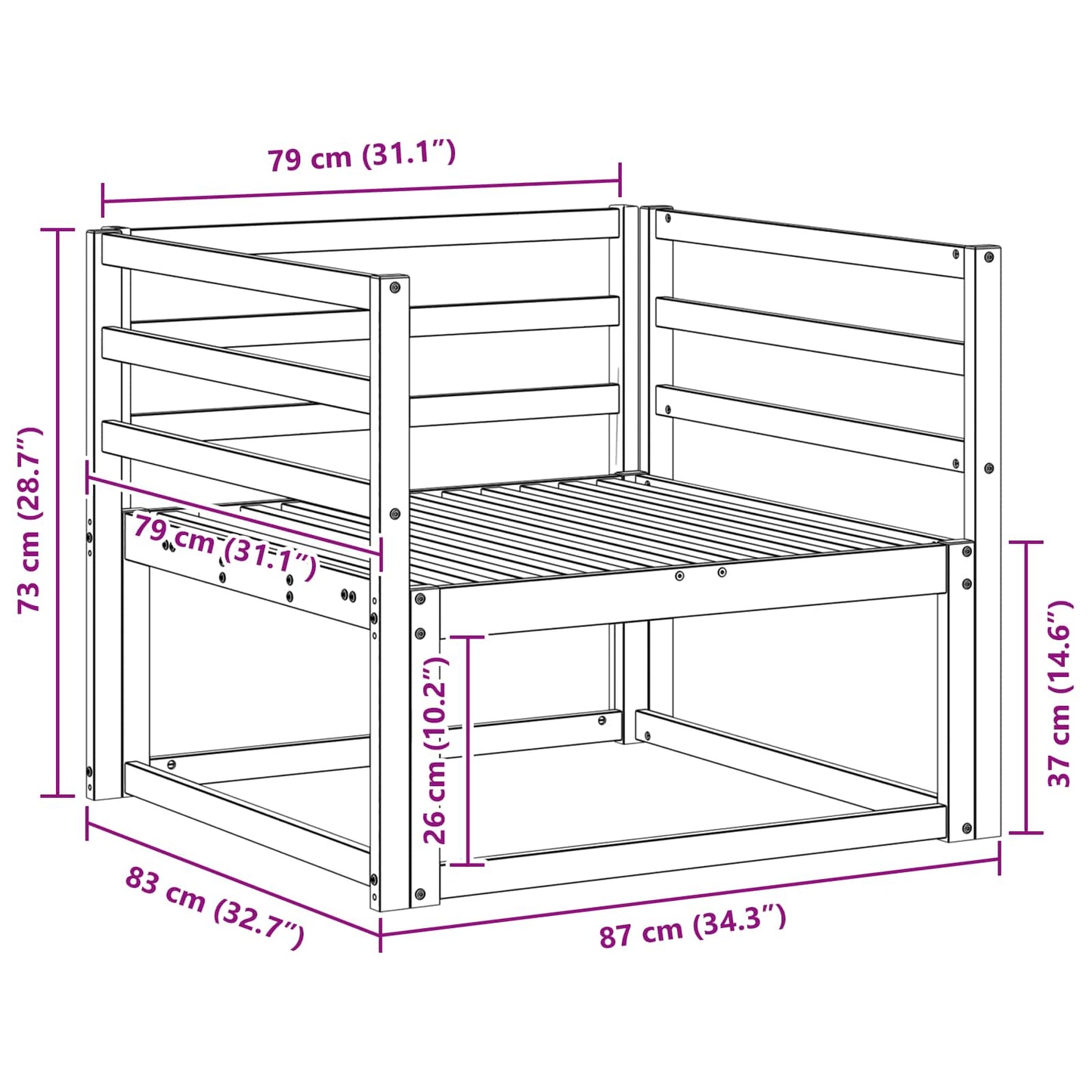 Udendørs Mellem Sofa Naturfarvet