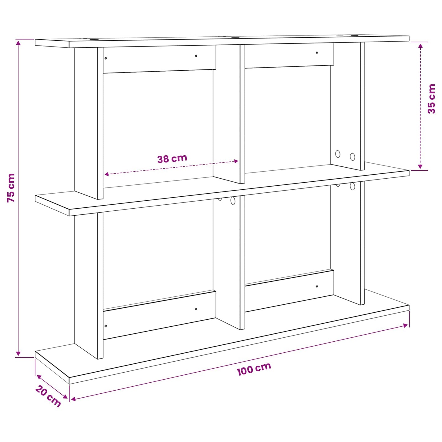 Væghylde Vægmonteret Sort eg 100 x 20 x 75 cm Konstrueret træ