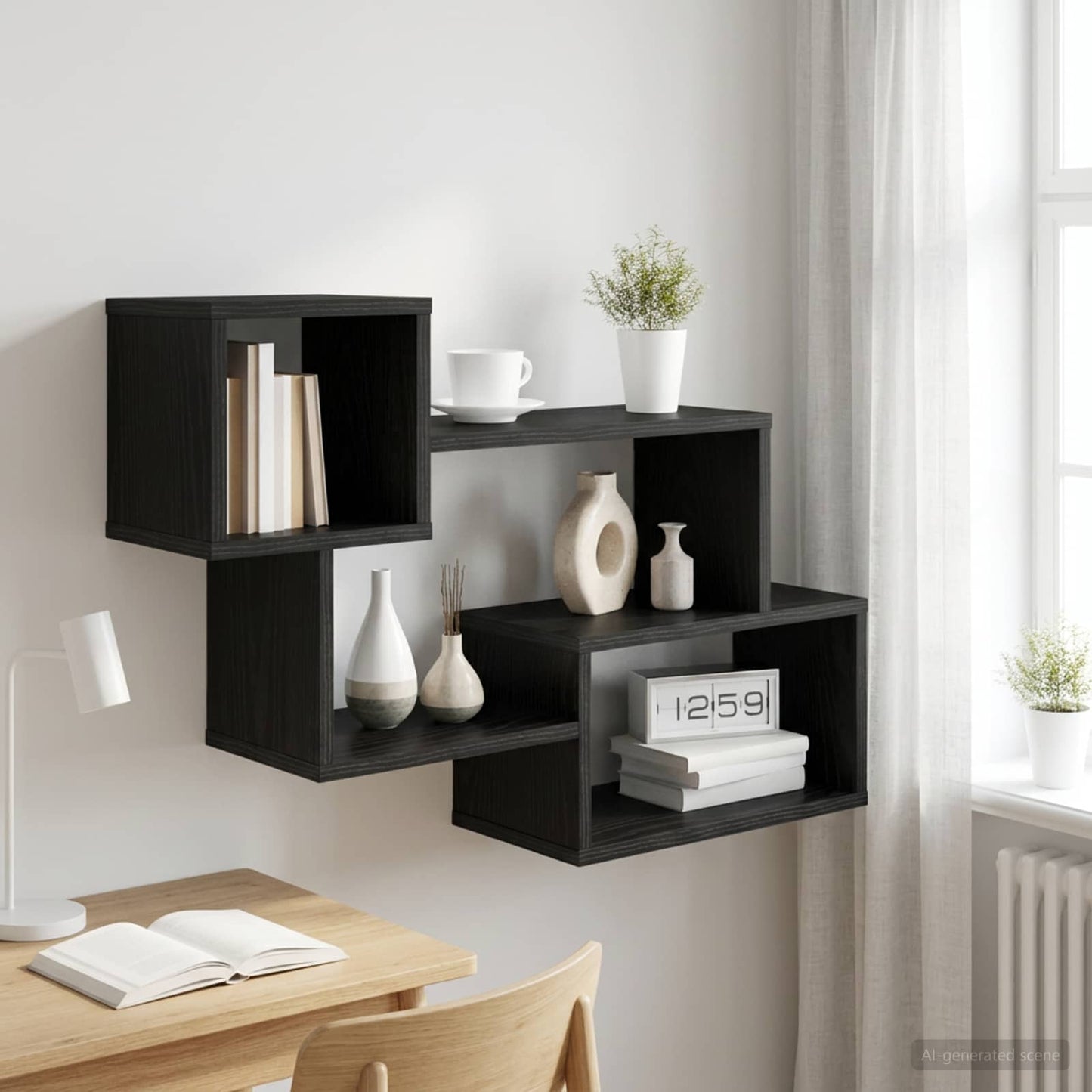 Svævende hylde Vægmonteret Sort eg 87 x 20 x 55 cm