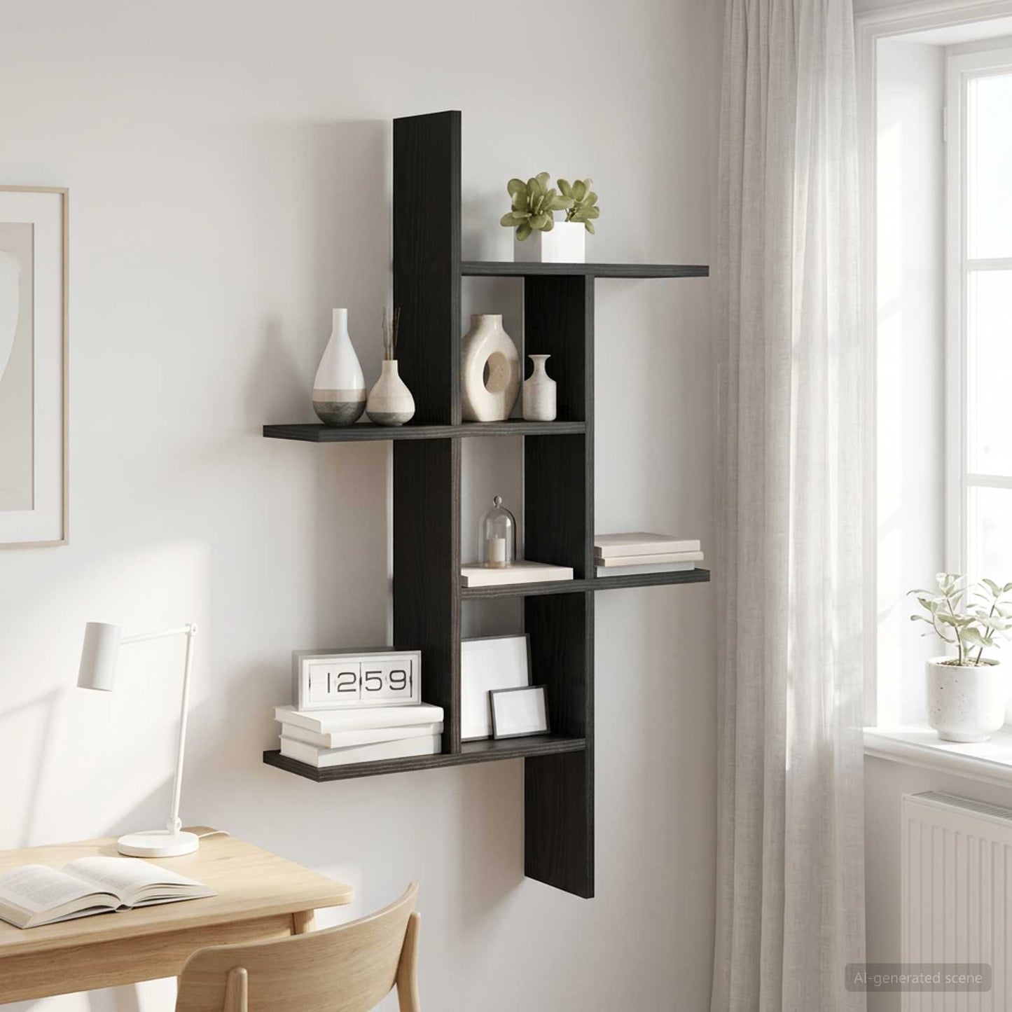 Væghylde Sort eg 61 x 15 x 102 cm Konstrueret træ