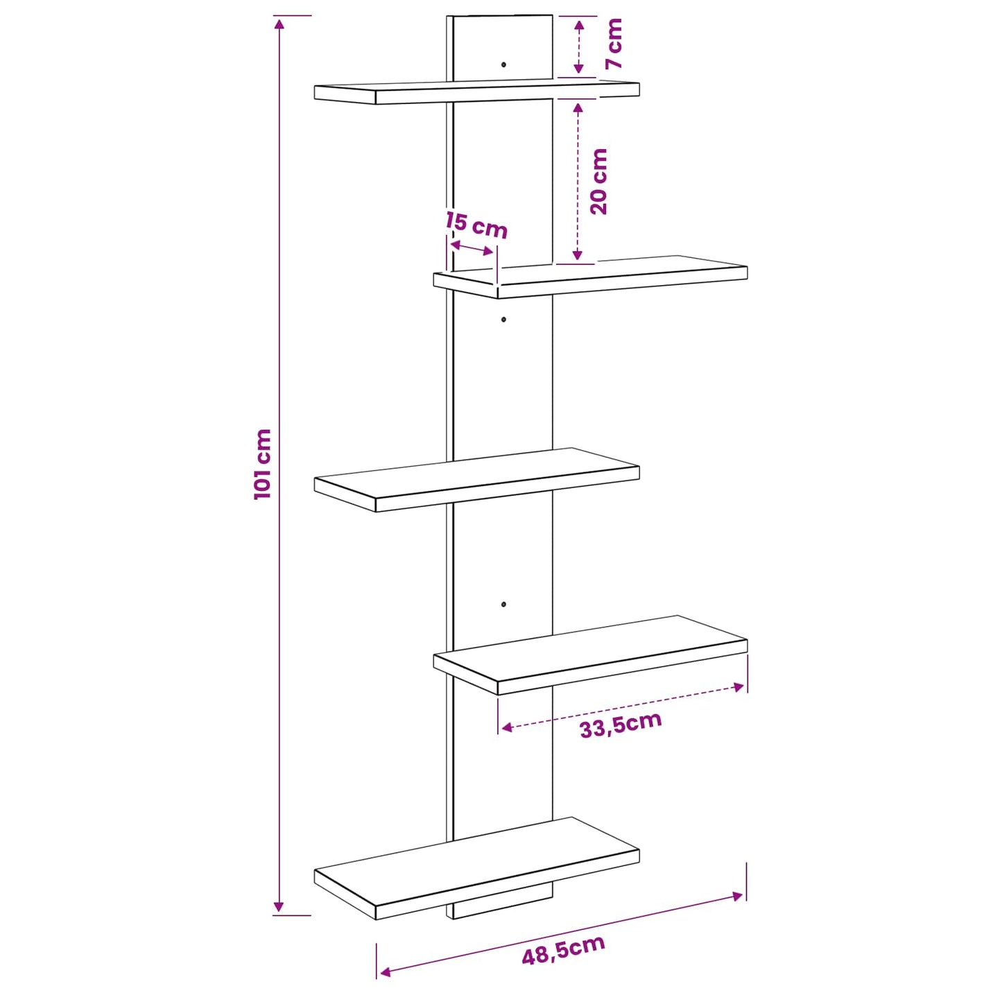 Væghængt Flydende Hylde Sonoma-eg 48,5 x 15 x 101 cm