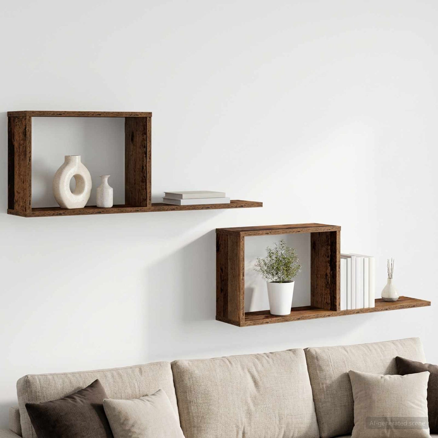 Svævehylder 2 pcs Gammelt træ 80 x 15 x 30 cm Konstrueret træ