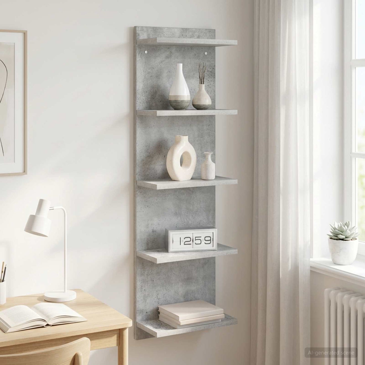 Væghylde Betongrå 30 x 15 x 100 cm Konstrueret træ