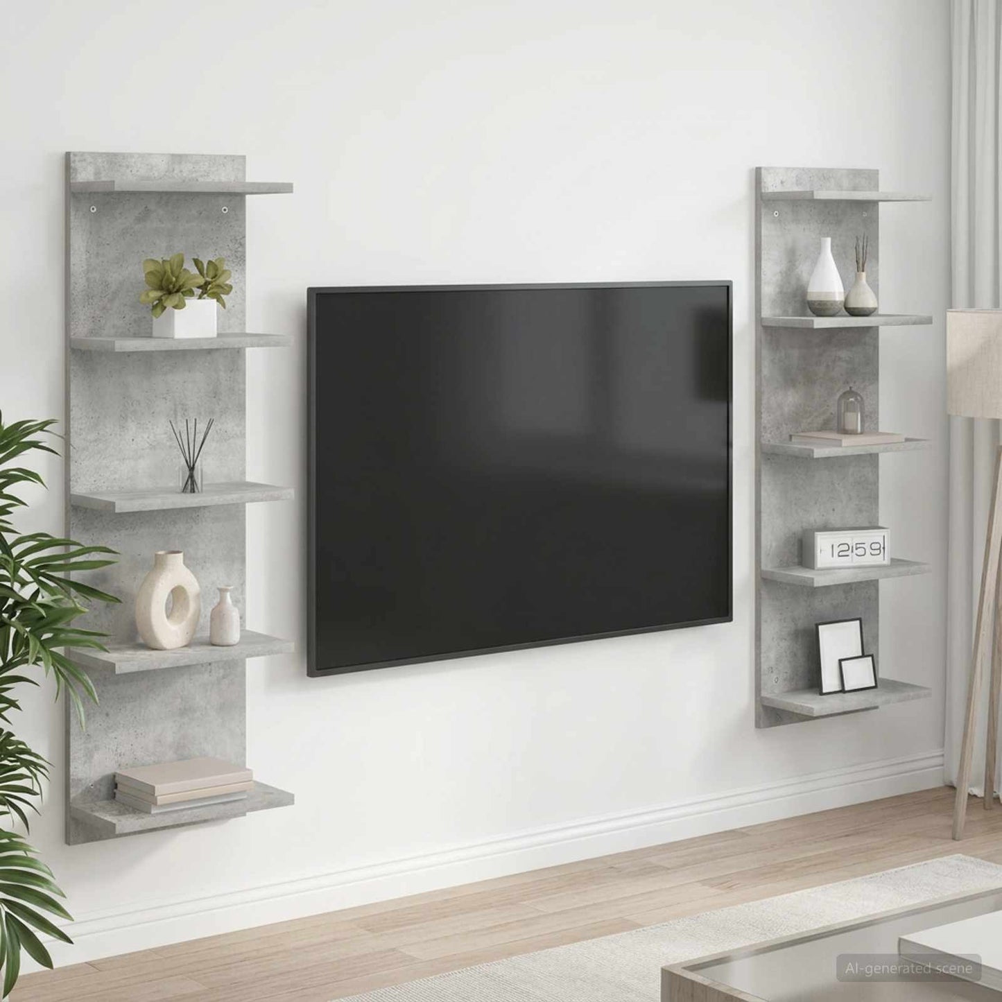 Væghylde 2 stk. Betongrå 30 x 15 x 100 cm Konstrueret træ
