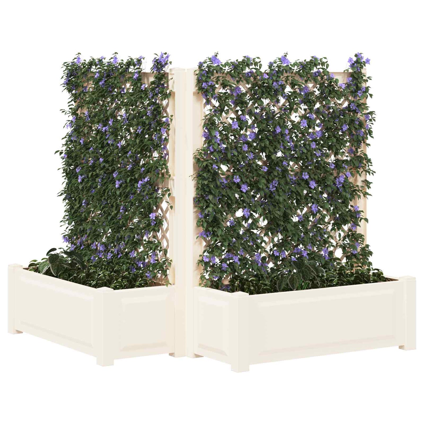 Stor blomsterkasse med espalier 2 pcs Hvid 143 x 143 x 133,5 cm