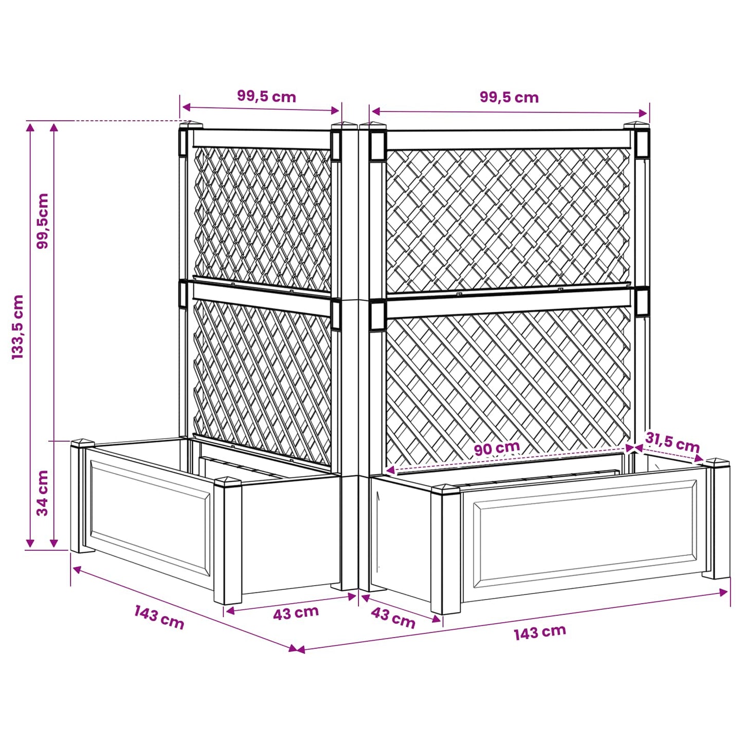 Stor blomsterkasse med espalier 2 pcs Antracit