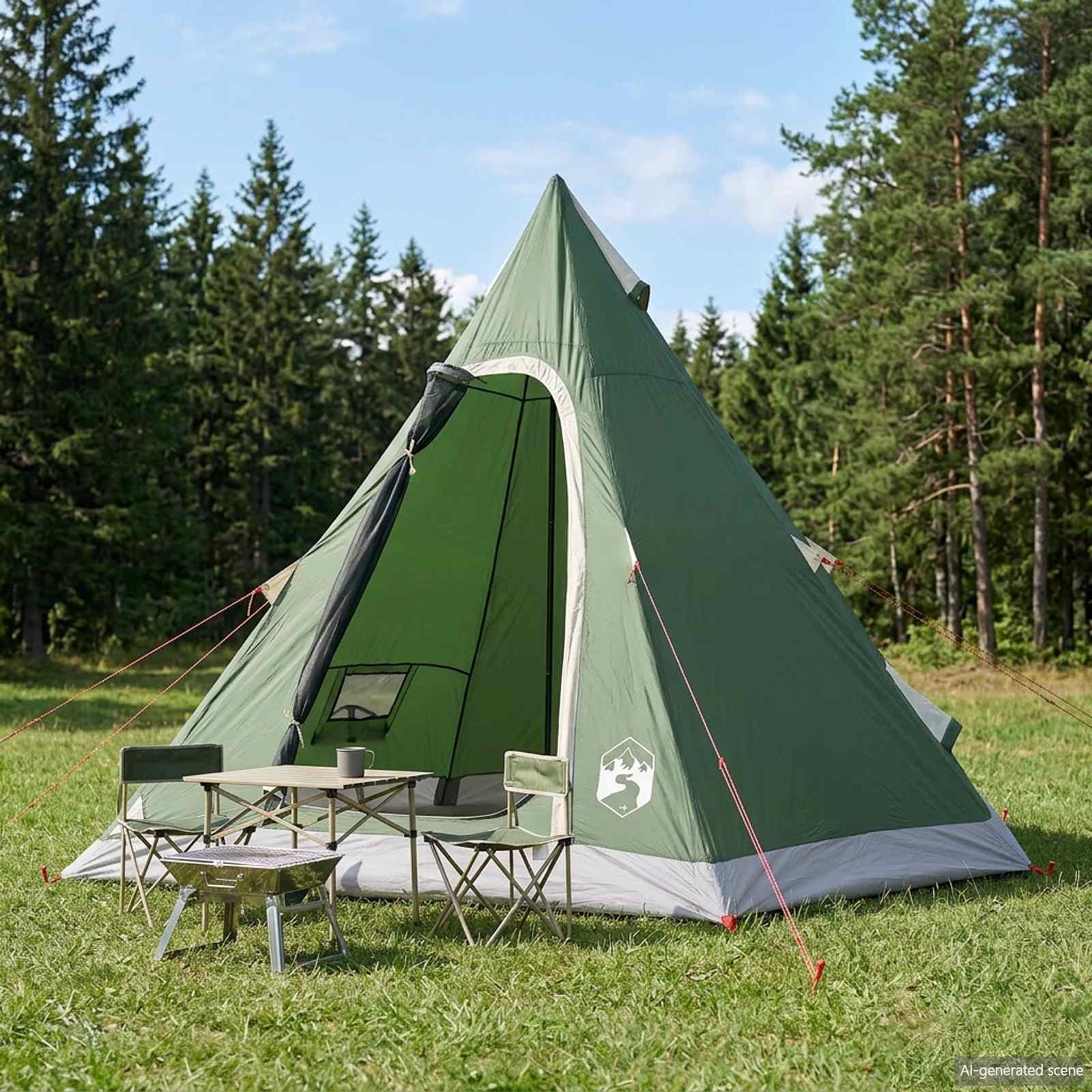 Tipi telt til 3 personer i grøn 185T polyester med PU-coating