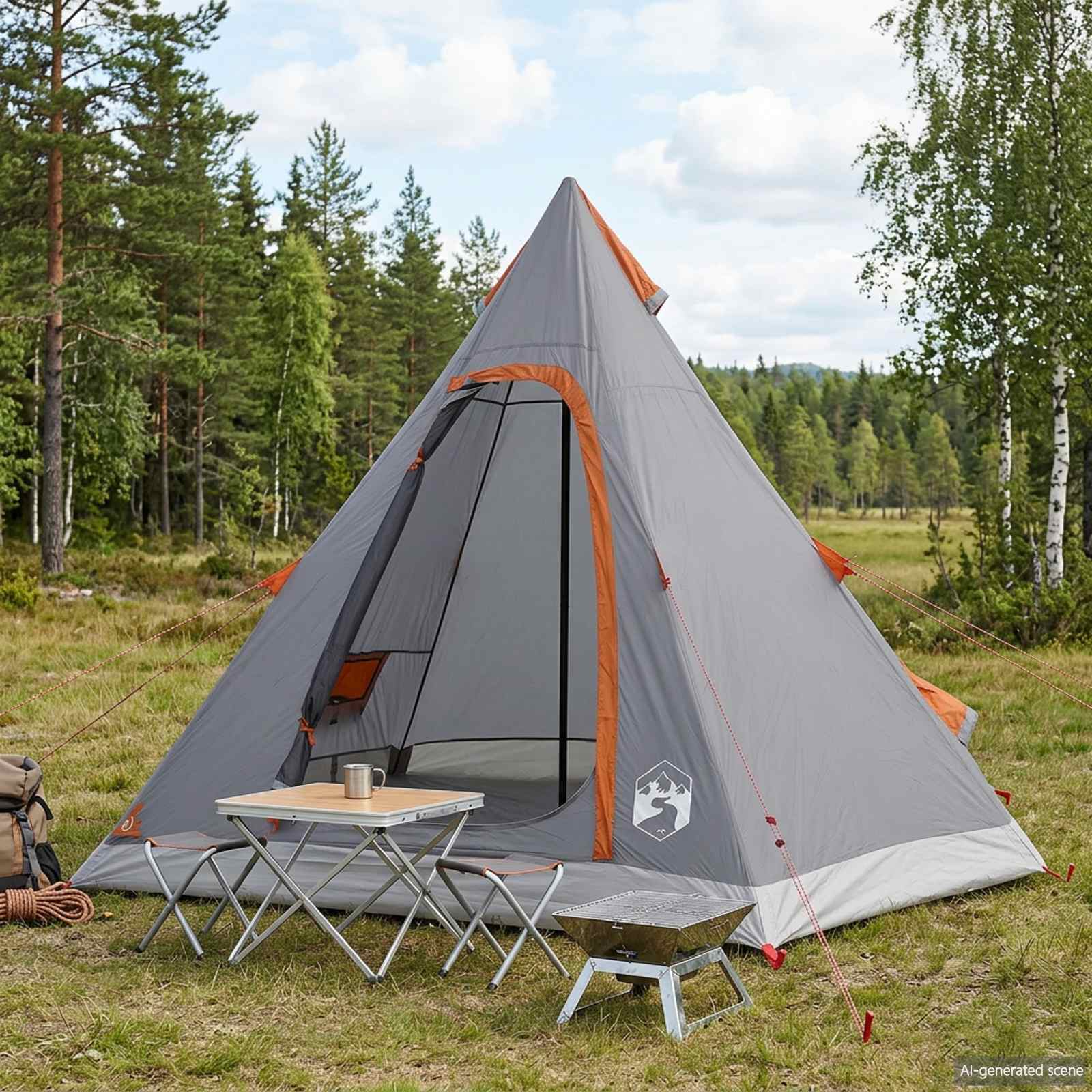 Tipi telt til 3 personer i grå og orange - 185T polyester med PU-coating