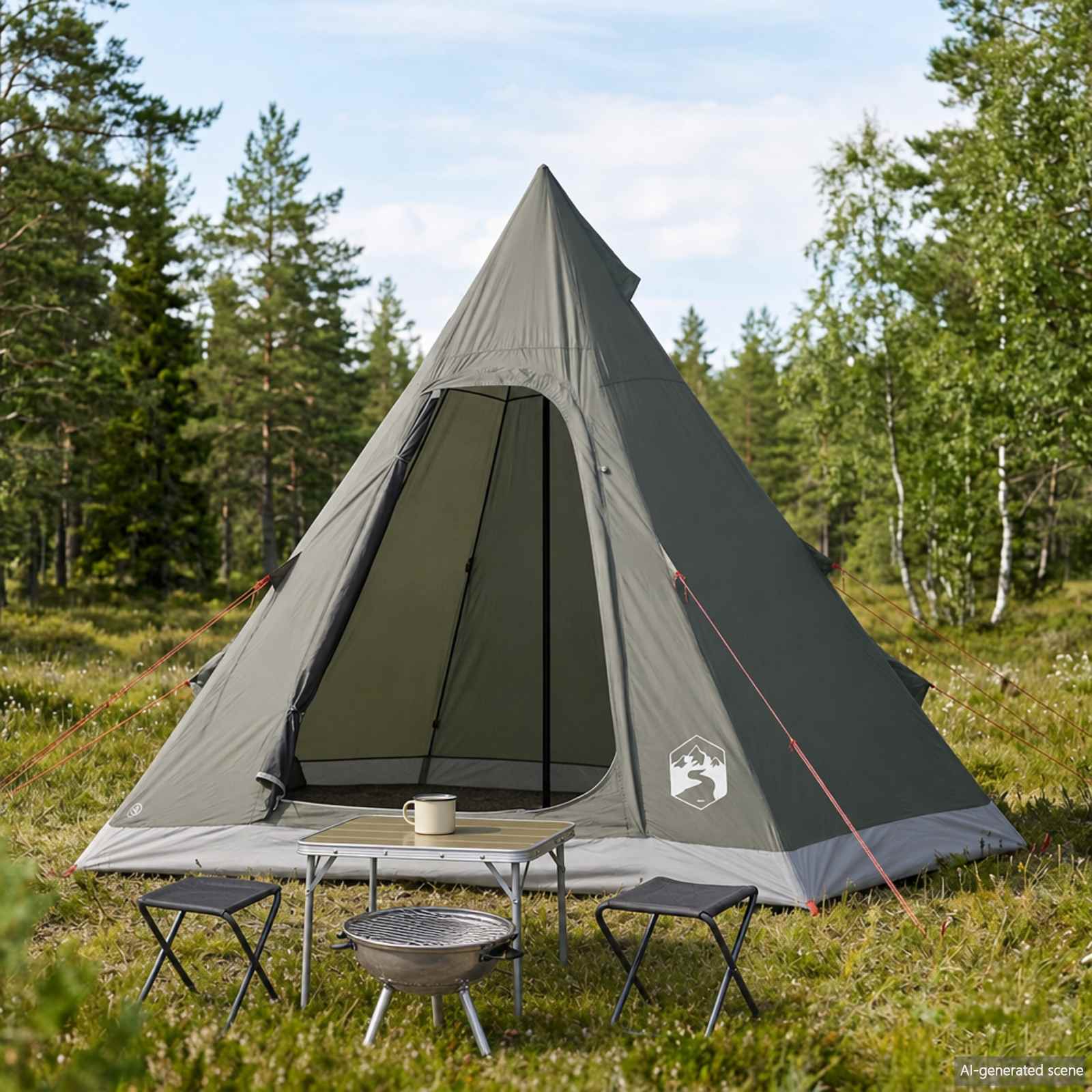 Tipi telt til 3 personer army grøn 185T polyester med PU coating
