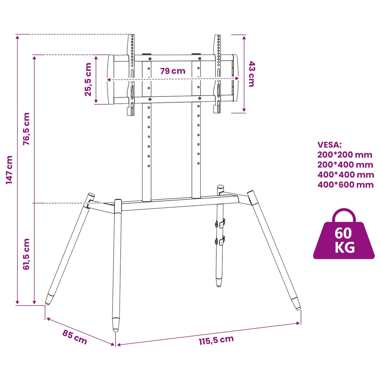 Staffeli TV-stativ til 37-86 Inch Screen Max VESA 400x600mm