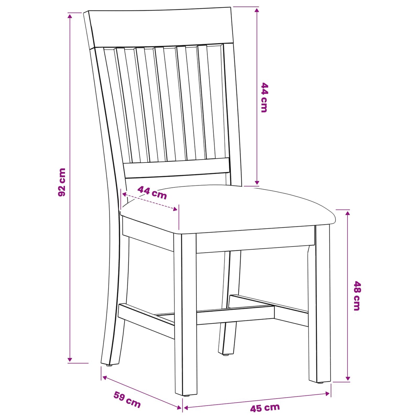 Spisestuestol 2 pcs Massivt Eg Træ Sort 45 x 59 x 92 cm