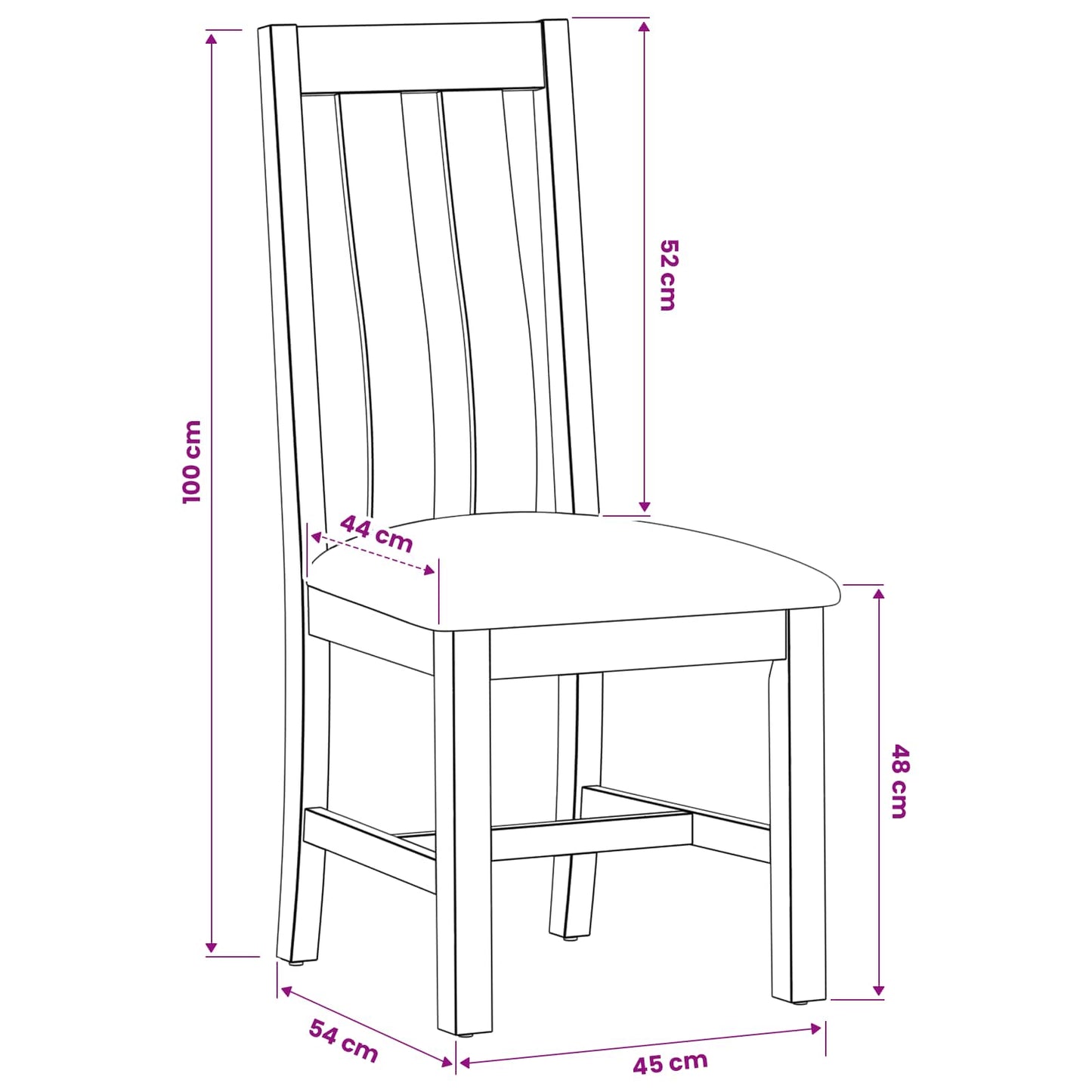 Spisestuestol 2 pcs Massivt Eg Træ Sort 45 x 54 x 100 cm