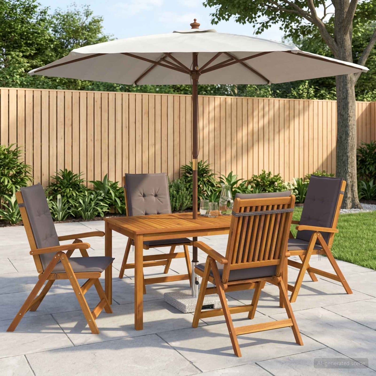 Udendørs spisebordssæt med parasol 6 stk. Antracit