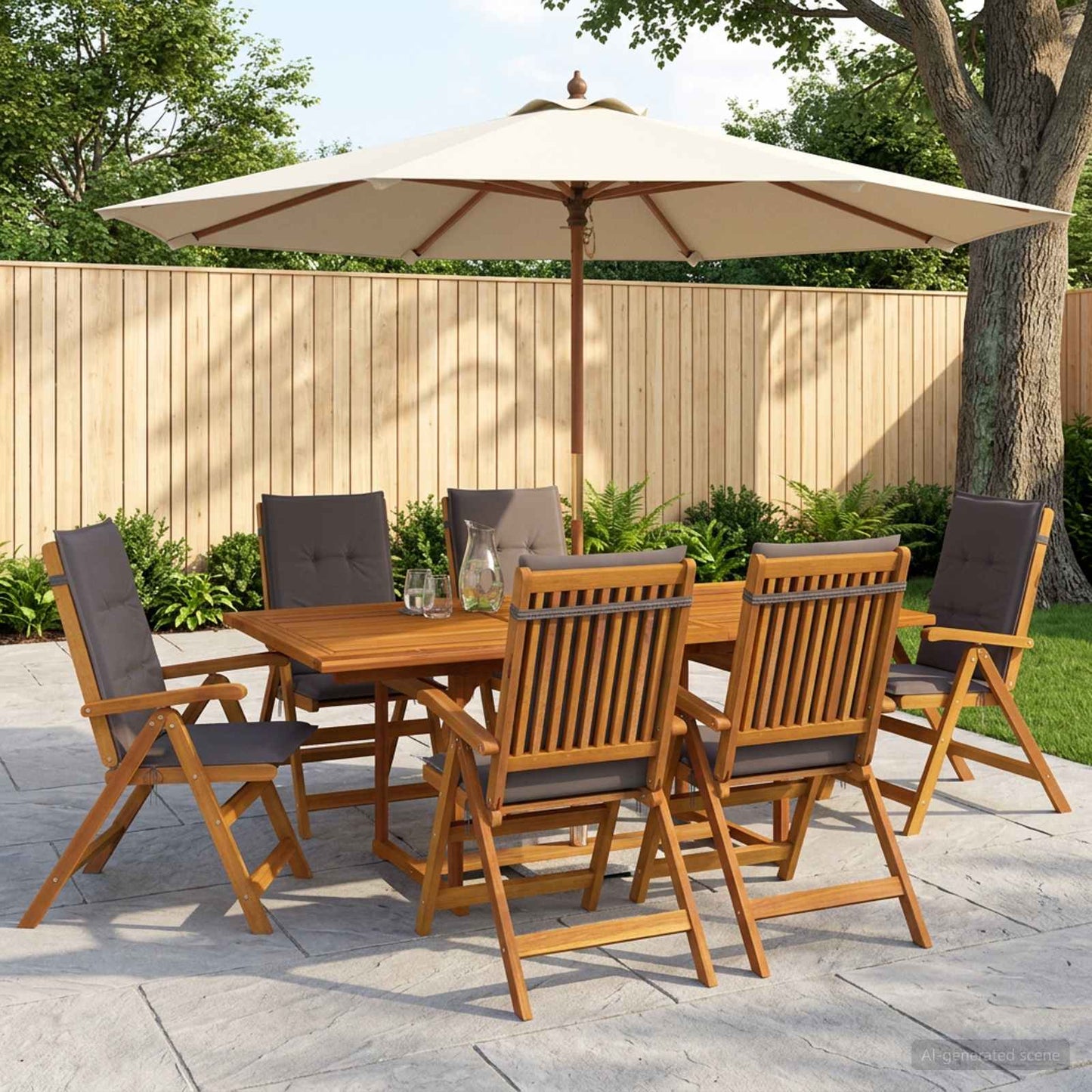 Udendørs spisebordssæt med parasol 8 stk. Antracit